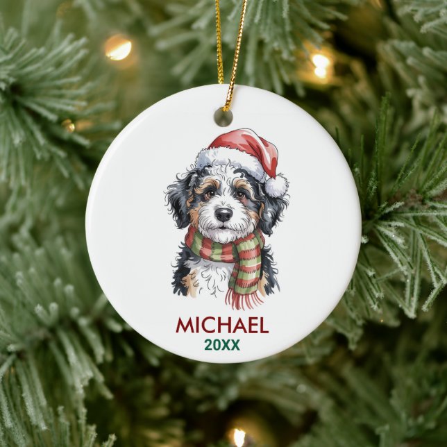 Personalized Bernedoodle Dog Christmas Ceramic Ornament (Tree)