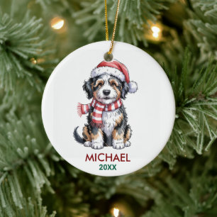 Personalized Bernedoodle Dog Christmas Ceramic Ornament