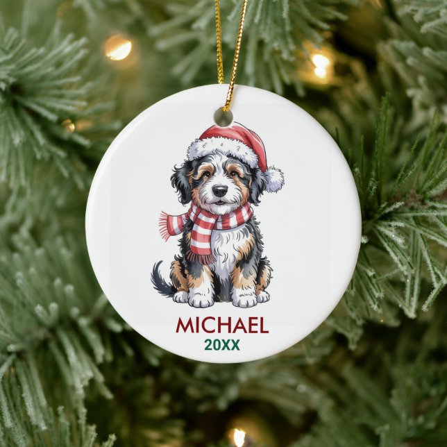 Personalized Bernedoodle Dog Christmas Ceramic Ornament (Tree)