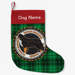 Personalized Bernese Mountain Breed Green Plaid Small Christmas Stocking