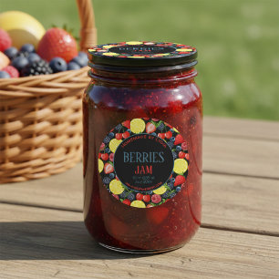 Personalized Berries Jam Round Jar Label