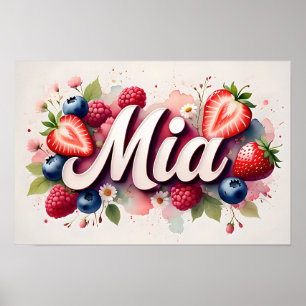 Personalized Berry Floral Name Poster "Mia"