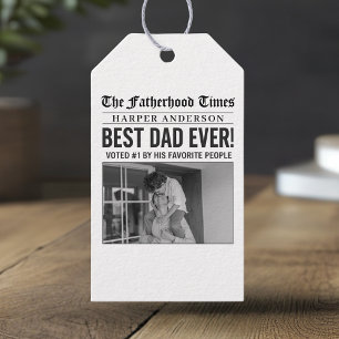 Personalized Best Dad Ever Newspaper Photo Gift Tags