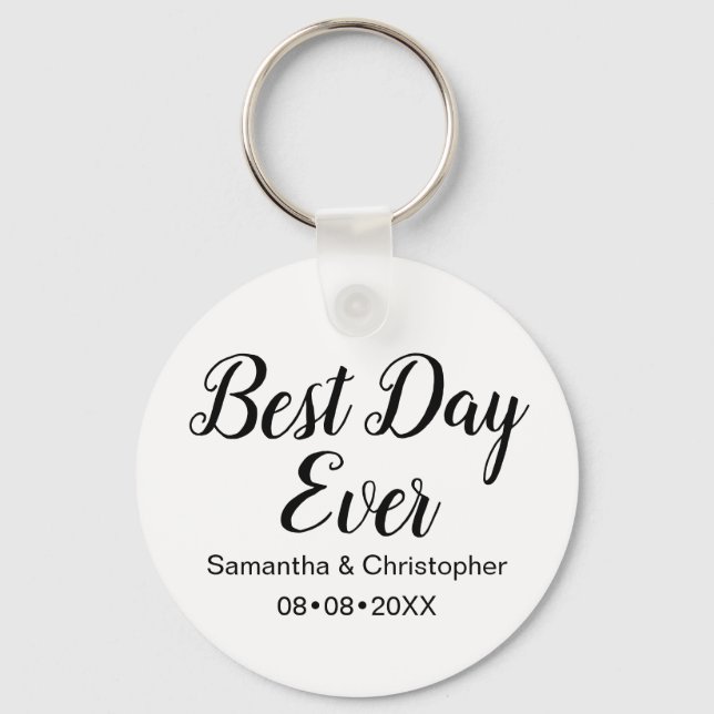 Personalized Best Day Ever Wedding Key Ring (Front)