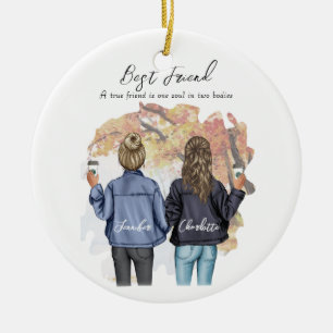 Personalized Best Friend portrait - Autumn Plaque Ceramic Ornament