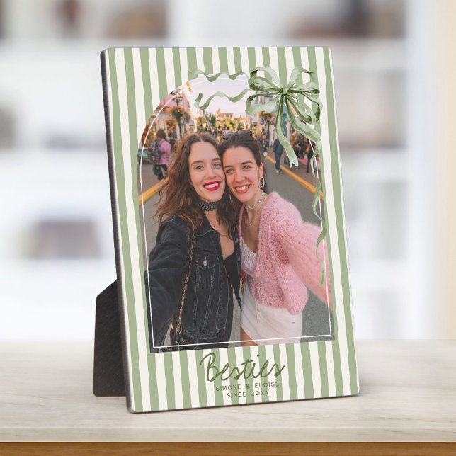 Personalized Best Friends Photo Preppy Stripes Bow Plaque (Creator Uploaded)