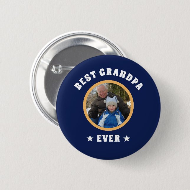 Personalized Best Grandpa Ever Custom Family Photo 6 Cm Round Badge (Front & Back)