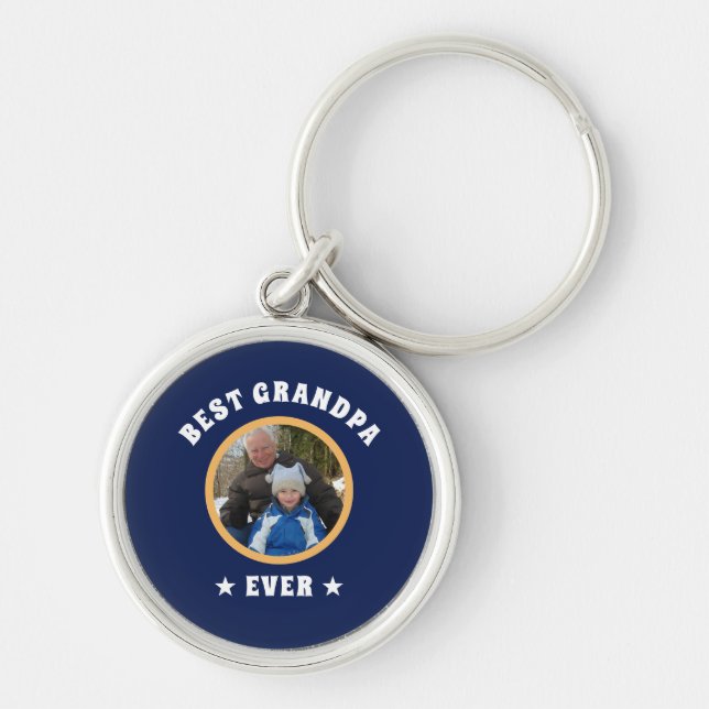Personalized Best Grandpa Ever Custom Family Photo Key Ring (Front)