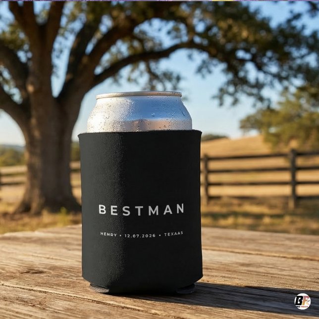 Personalized Best Man Black Custom Name, Date & L Can Cooler (Creator Uploaded)