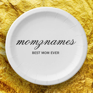 Personalized Best Mom Ever Calligraphy Name Paper Plate