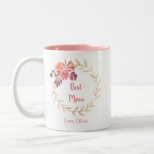 Personalized "Best Mom" mug with floral details