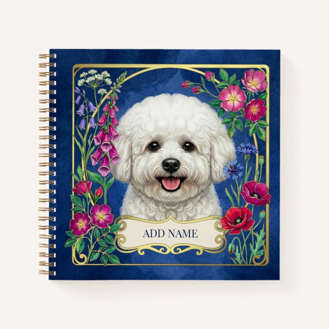 Personalized Bichon Frise Blue Notebook (Front)