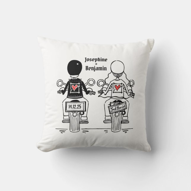 Personalized Biker Bride + Groom Wedding Gift Cushion (Front)