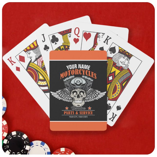 Personalized Biker Flying Skull Motorcycle Shop Playing Cards (Creator Uploaded)