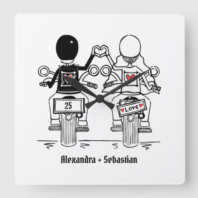 Personalized Biker Motorcycle Anniversary Gift Square Wall Clock (Front)
