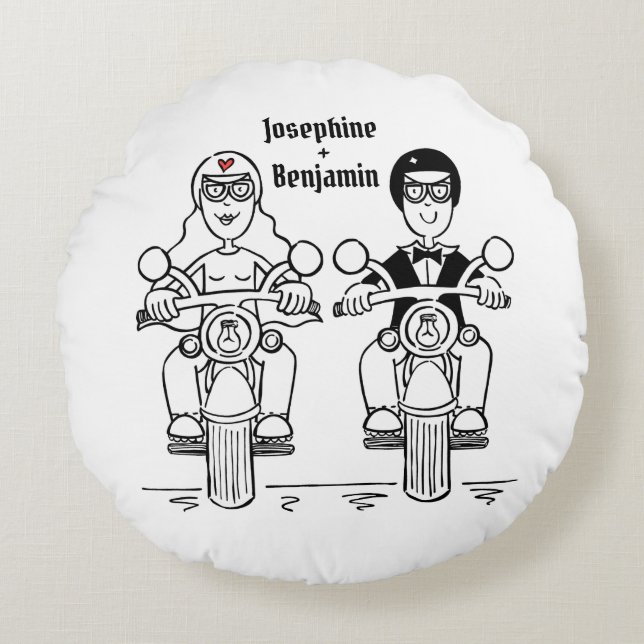 Personalized Biker Motorcycle Wedding Gift Round C Cushion (Front)