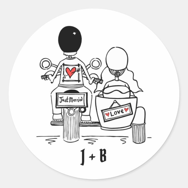 Personalized Biker Motorcycle Wedding Stickers (Front)