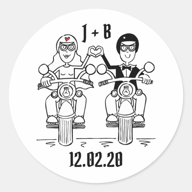 Personalized Biker Motorcycle Wedding Stickers (Front)