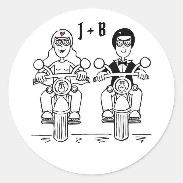 Personalized Biker Motorcycle Wedding Stickers (Front)