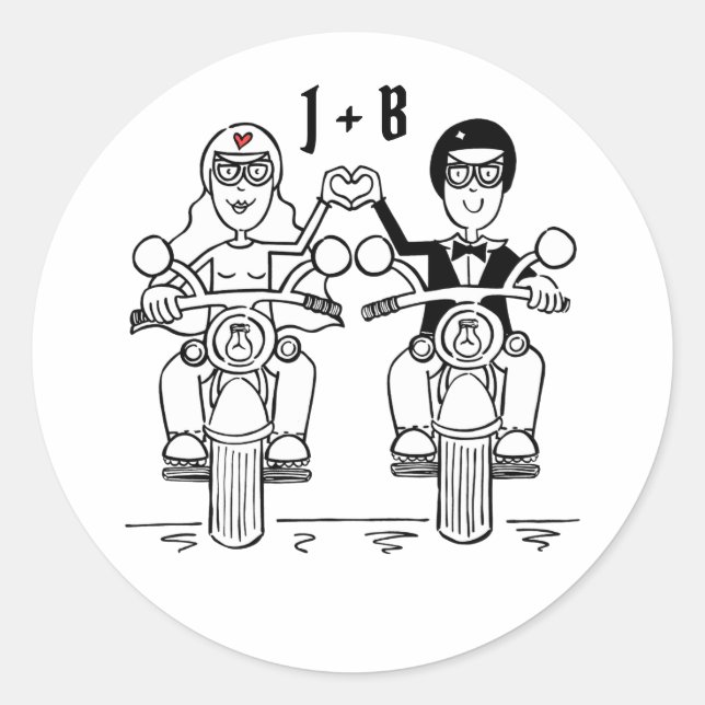 Personalized Biker Motorcycle Wedding Stickers (Front)