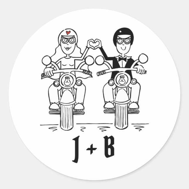 Personalized Biker Motorcycle Wedding Stickers (Front)