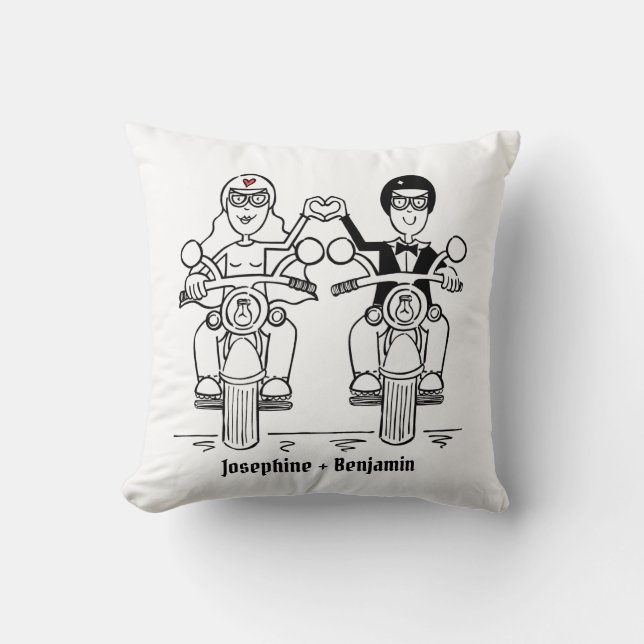 Personalized Biker Wedding Gift Throw Cushion (Front)