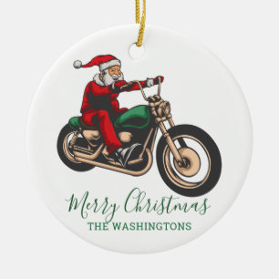 Personalized Biking Santa Christmas Ceramic Ornament