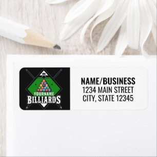 Personalized Billiards NAME Cue Rack Pool Room Return Address Label