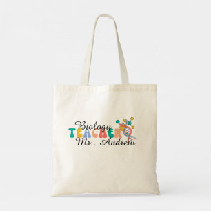 Personalized biology teacher, science teachers day tote bag