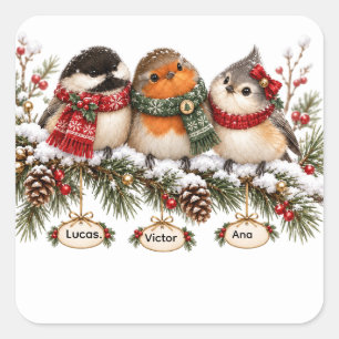 Personalized Bird Family Christmas Ornament Custom Square Sticker