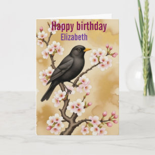 Personalized bird Flowers Watercolor birthday Card