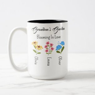 Personalized Birth Flower Gift, Grandma's Garden  Two-Tone Coffee Mug