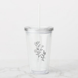 Personalized Birth Flower Tumbler, Gifts for Her, Acrylic Tumbler