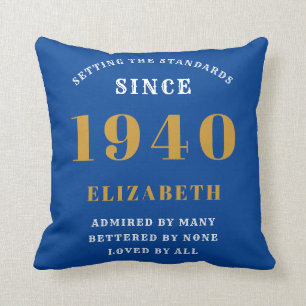 Personalized Birthday 1940 Add Your Name Blue Gold Cushion