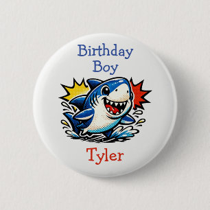 Personalized Birthday Boy Pop Art Shark 6 Cm Round Badge