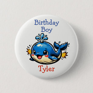 Personalized Birthday Boy Pop Art Whale 6 Cm Round Badge