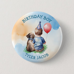 Personalized Birthday Boy   Puppy and Baby 6 Cm Round Badge