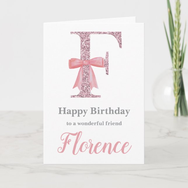 Personalized Birthday Card for Her - Letter F (Front)