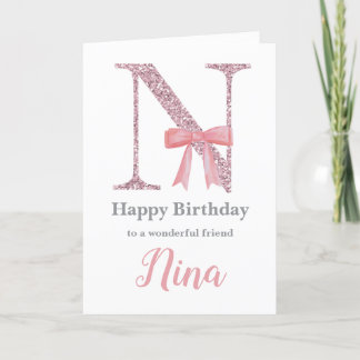 Personalized Birthday Card for Her - Letter N