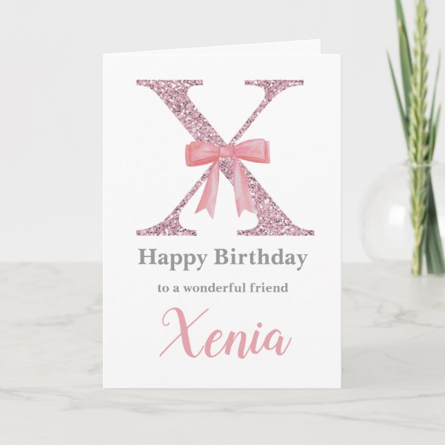 Personalized Birthday Card for Her - Letter X (Front)
