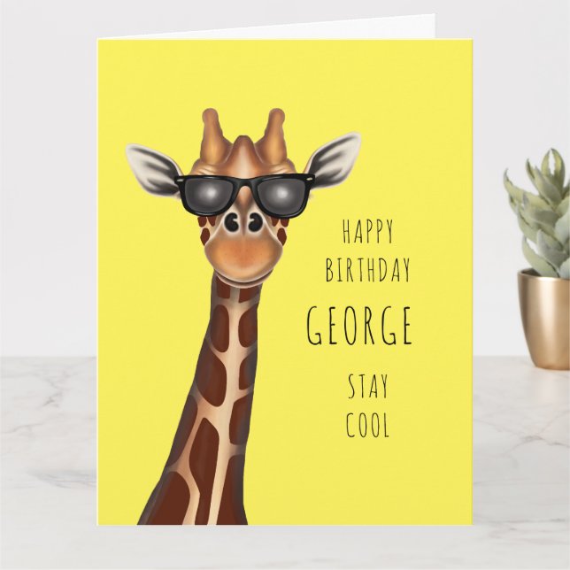 Personalized Birthday Card - 'Stay Cool' Giraffe (Small Plant)