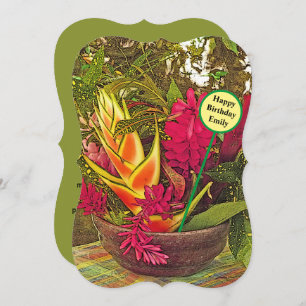PERSONALIZED BIRTHDAY CARD/VIBRANT TROPICAL FLOWER