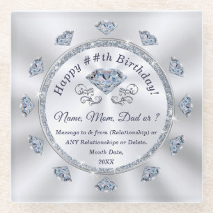 Personalized Birthday Coasters, Elegant Diamond Glass Coaster