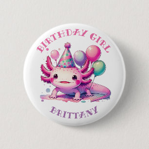 Personalized Birthday Girl   Anime Axolotl 6 Cm Round Badge