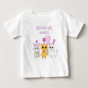 Personalized Birthday Girl LLama, Kitten and Mouse Baby T-Shirt