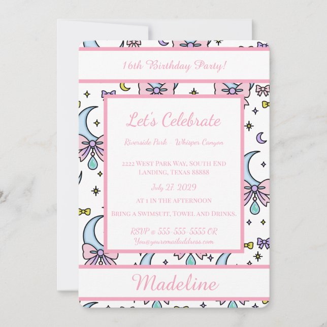 Personalized Birthday Pink Bow Sweet Invitation (Front)
