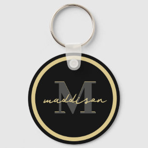 Personalized Black And Gold Foil Signature Name Key Ring