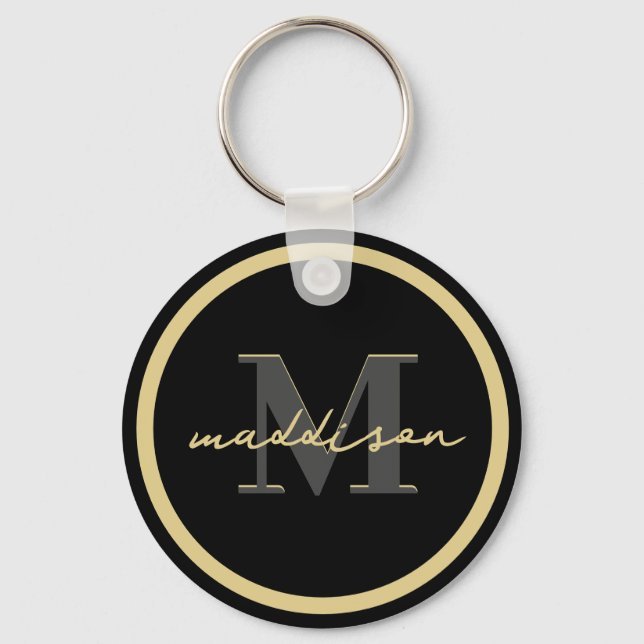 Personalized Black And Gold Foil Signature Name Key Ring (Front)