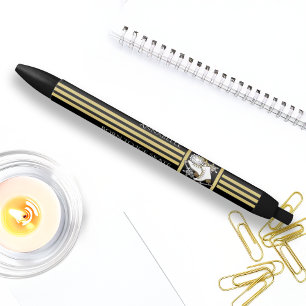 Personalized Black and Gold Glitter Ice Skating Black Ink Pen