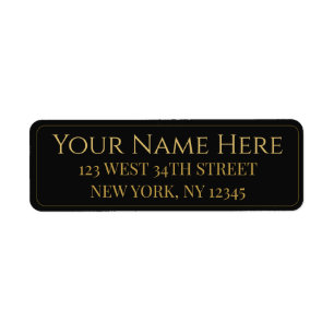 Personalized Black and Gold Name and Address on Return Address Label